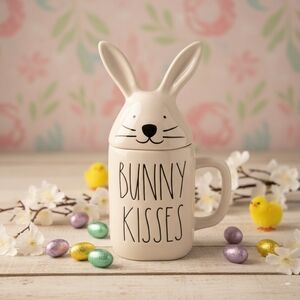 BNWOT Rae Dunn Bunny Kisses Ceramic Mug White Easter Farmhouse Style